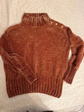 Cynthia Rowley Rust Chenille Sweater Gold Buttons S